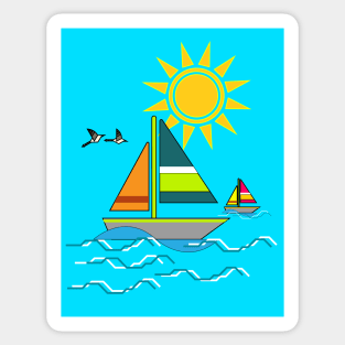 Boat Sea Sun Bird Sticker